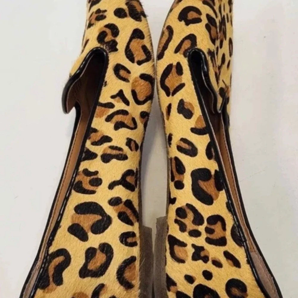 J Crew Factory Leopard Print Calf Hair Leather Flats Loafers Womens 8 Animal - Picture 4 of 5